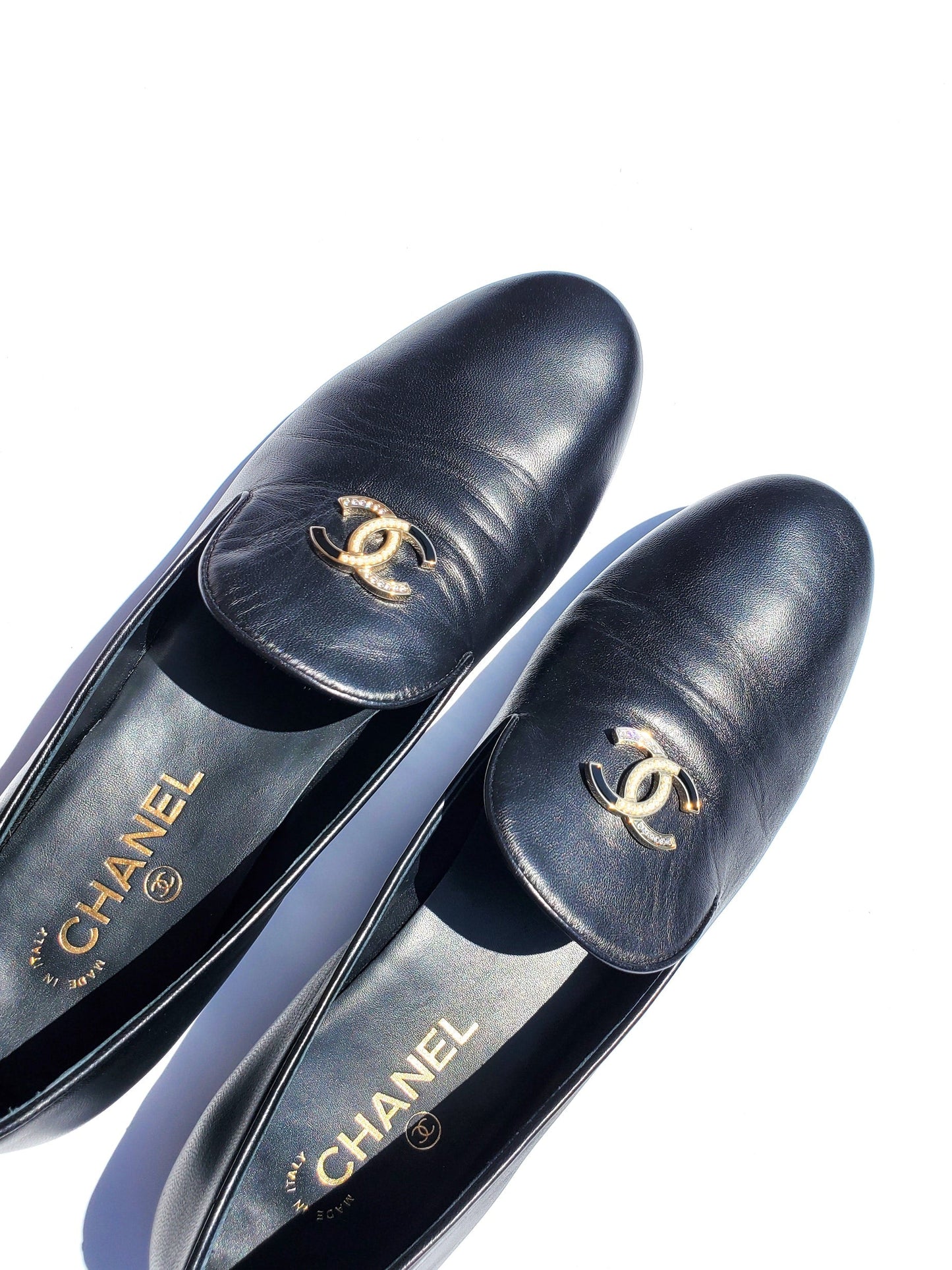 Chanel Black Cc Logo Loafers 41