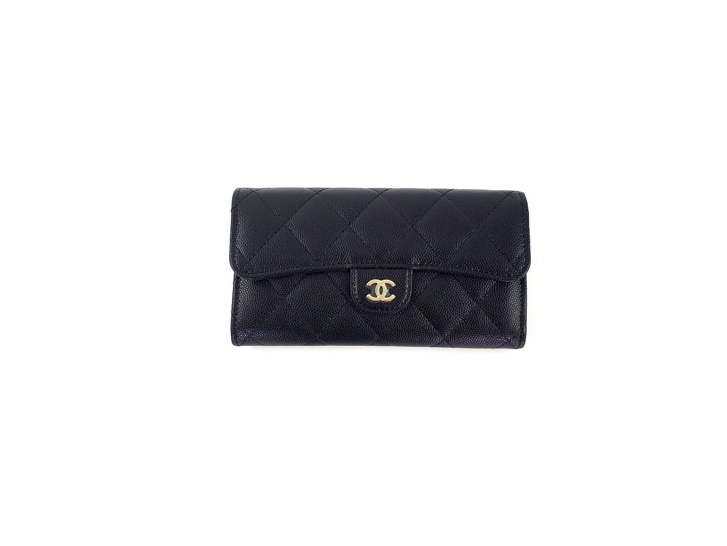New CHANEL 22S Black Caviar Classic Flap Medium Wallet