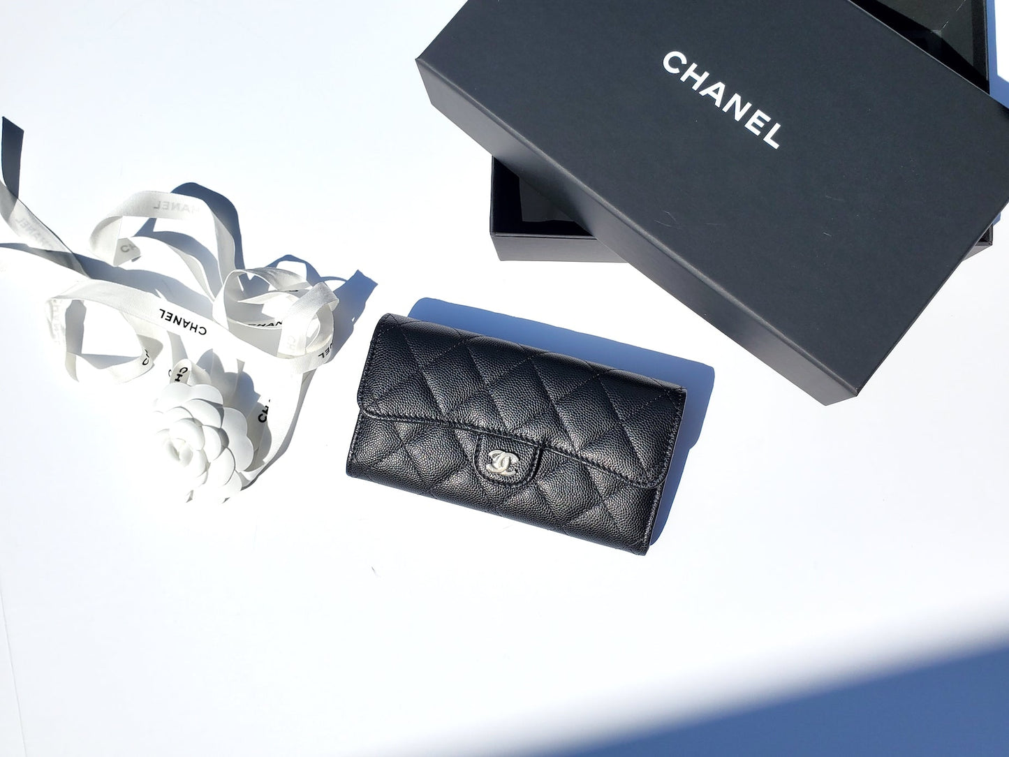 Chanel New 22S Black Caviar Classic Flap Medium Wallet Handbag