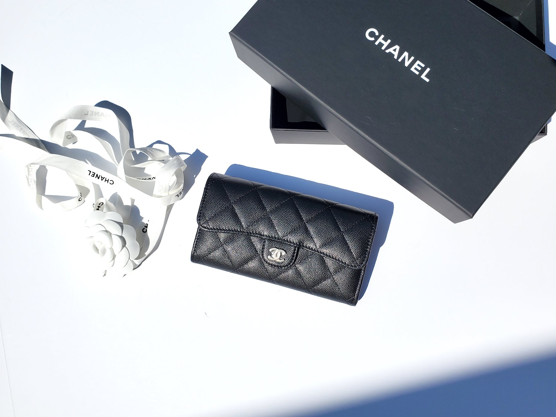 Chanel New 22S Black Caviar Classic Flap Medium Wallet Handbag