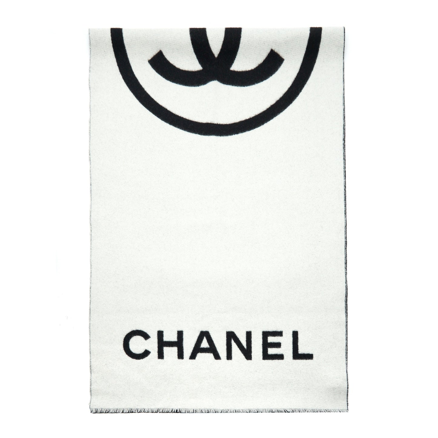 Chanel 21K Cashmere Scarf Shawl Black White