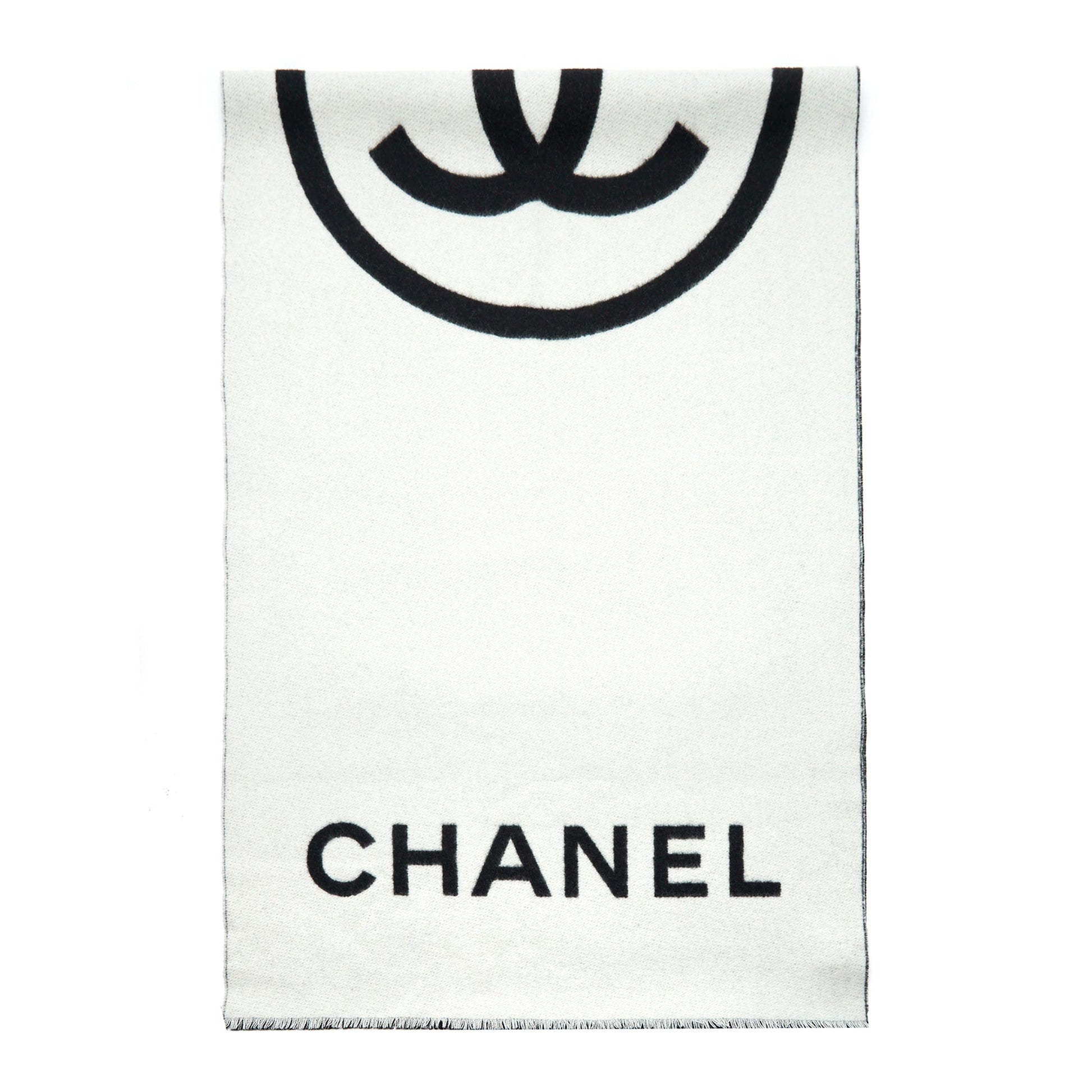 Chanel 21K Cashmere Scarf Shawl Black White