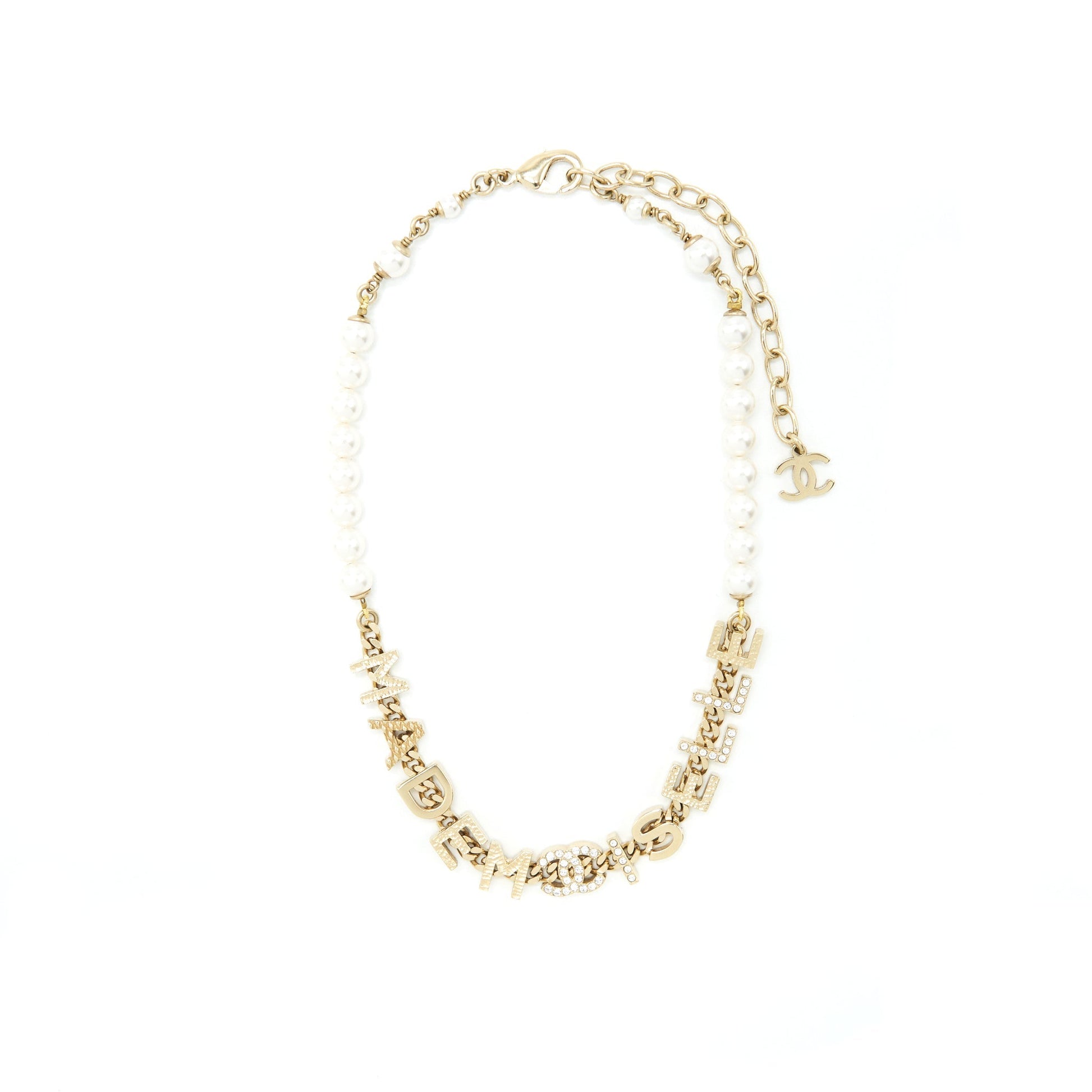 Chanel Letter Pearl Choker Light Tone Gold Handbag