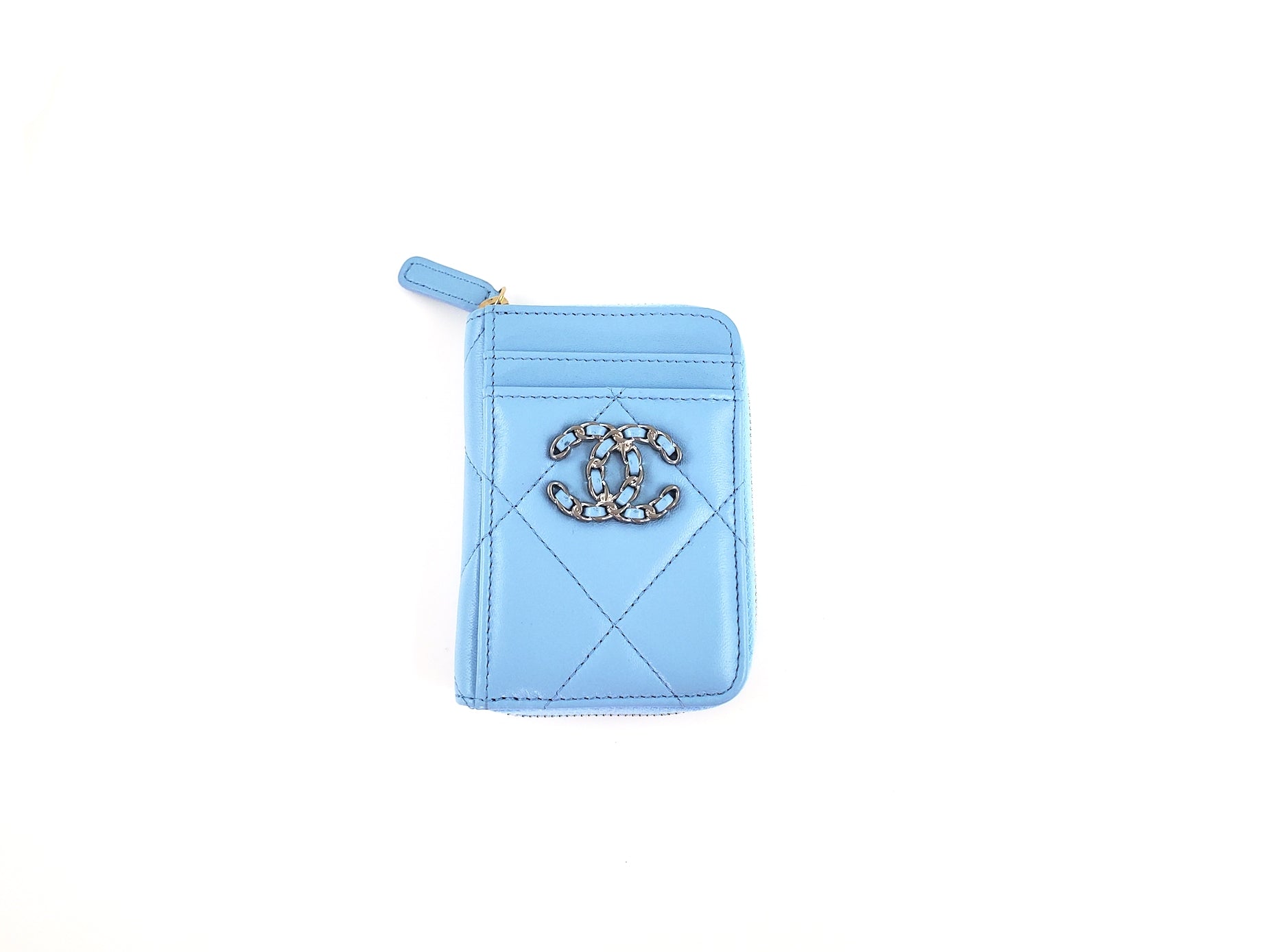 Chanel Quilted 22S Cc Blue Zip Card Case Bag