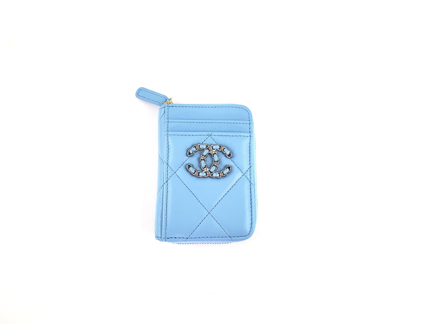 CHANEL Quilted 22S CC Blue Zip Card Case