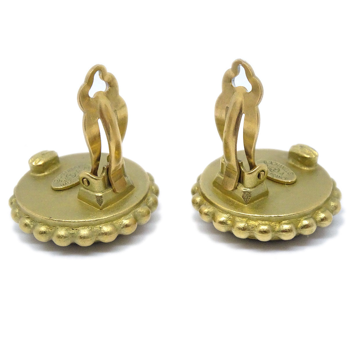 CHANEL Button Earrings Gold Black 94A 73732