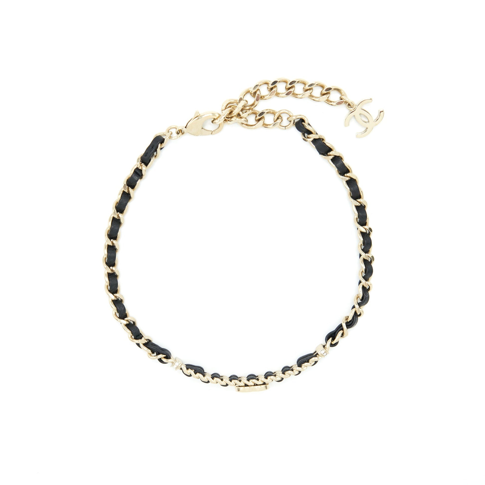 Chanel mall CC Logo Choker Light Tone Black Gold Small Handbag