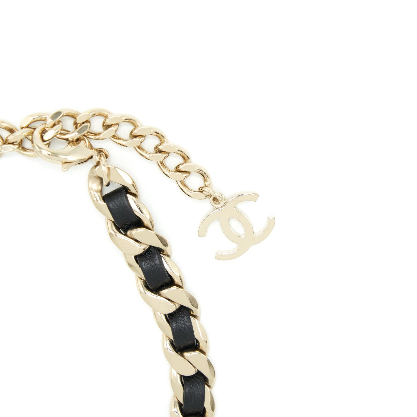 Chanel Square CC Choker Light Tone Black Gold Leather Handbag