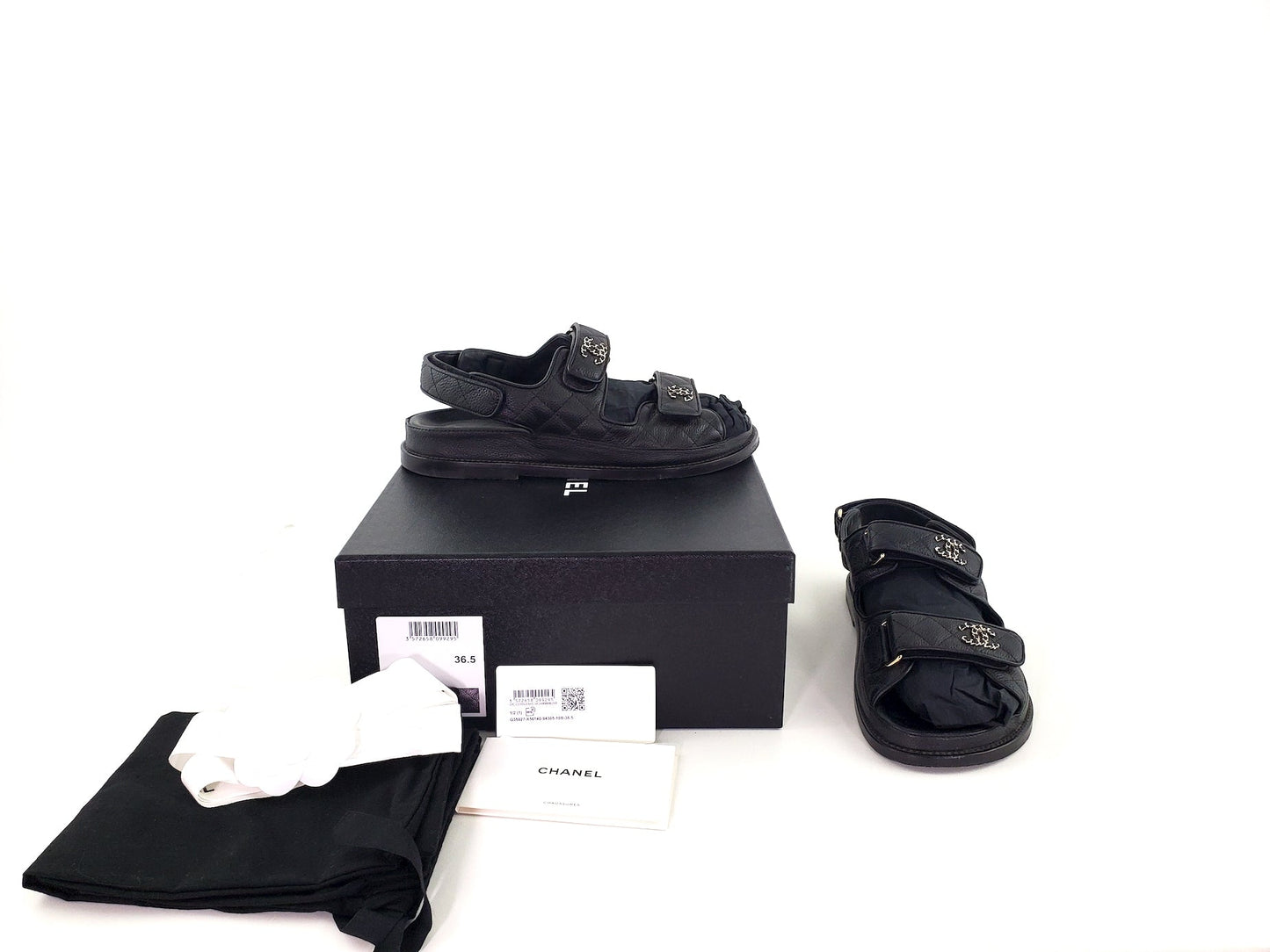 CHANEL 2020 Black Quilted Leather Dad Sandals 36.5