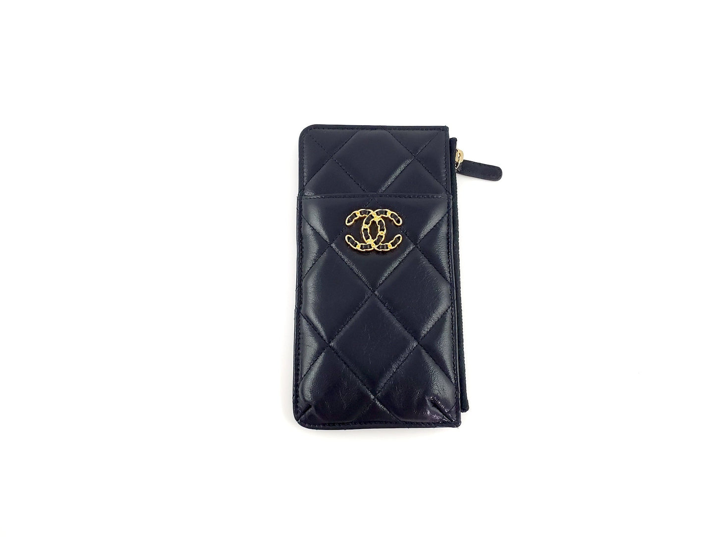 Chanel 19 2020 Black Goatskin Quilted Phone Card Holder Handbag