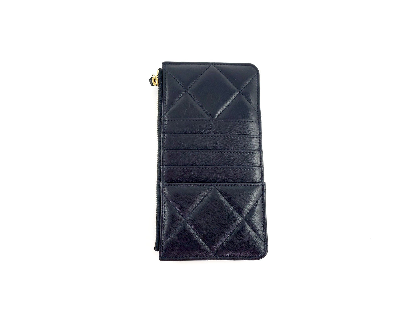 CHANEL 19 2020 Black Goatskin Quilted Phone Card Holder