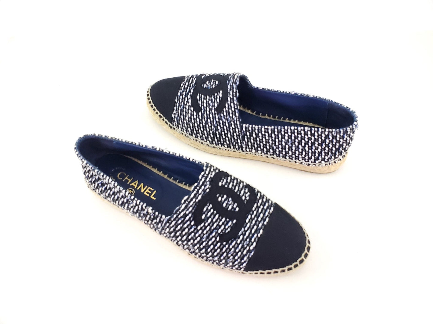 CHANEL 19C Black White Tweed Espadrilles Flats 41