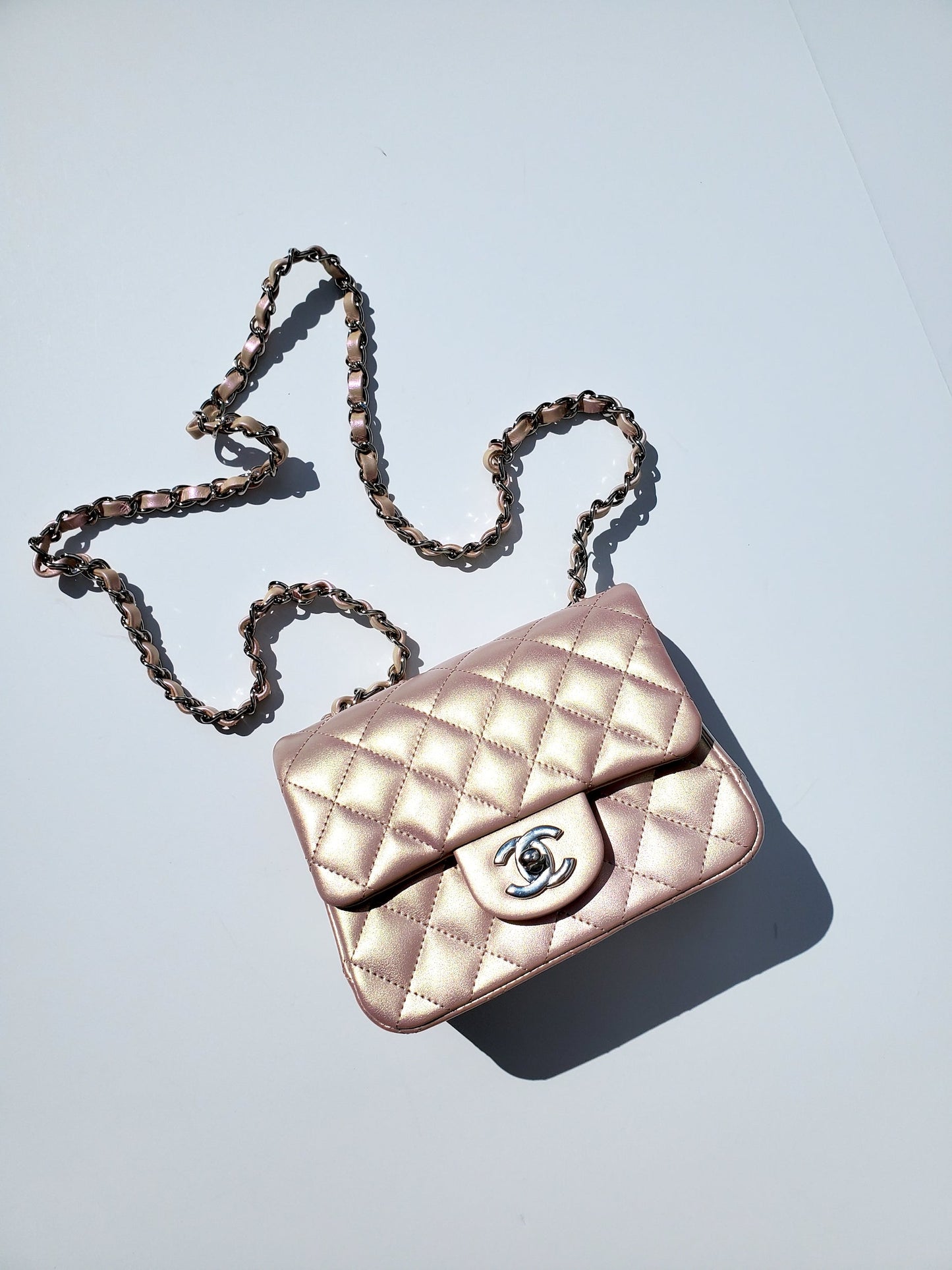 Chanel New Square Mini Iridescent Pink Calfskin Leather Bag