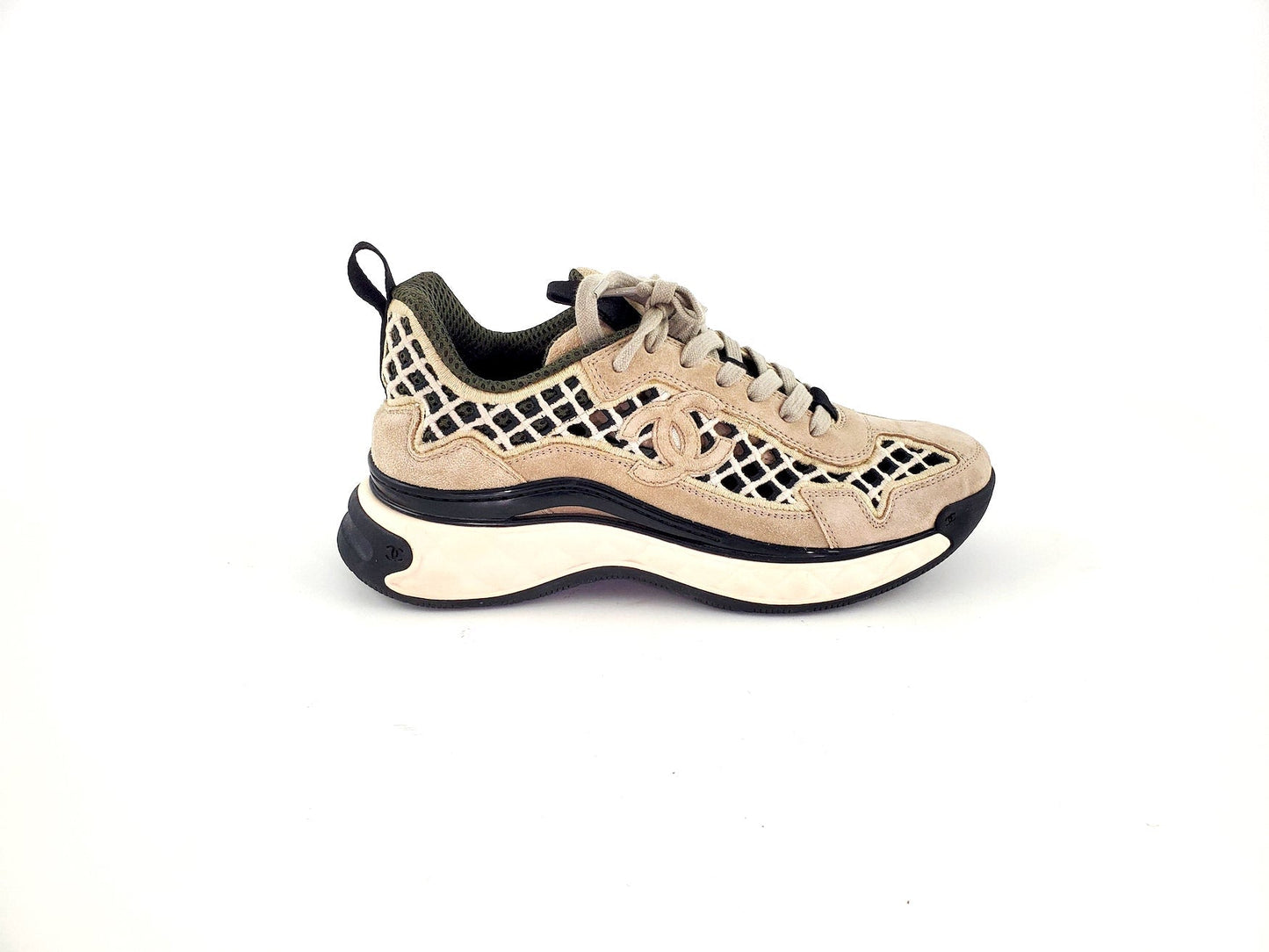 Chanel Beige Suede Perforated Logo Sneakers 37.5