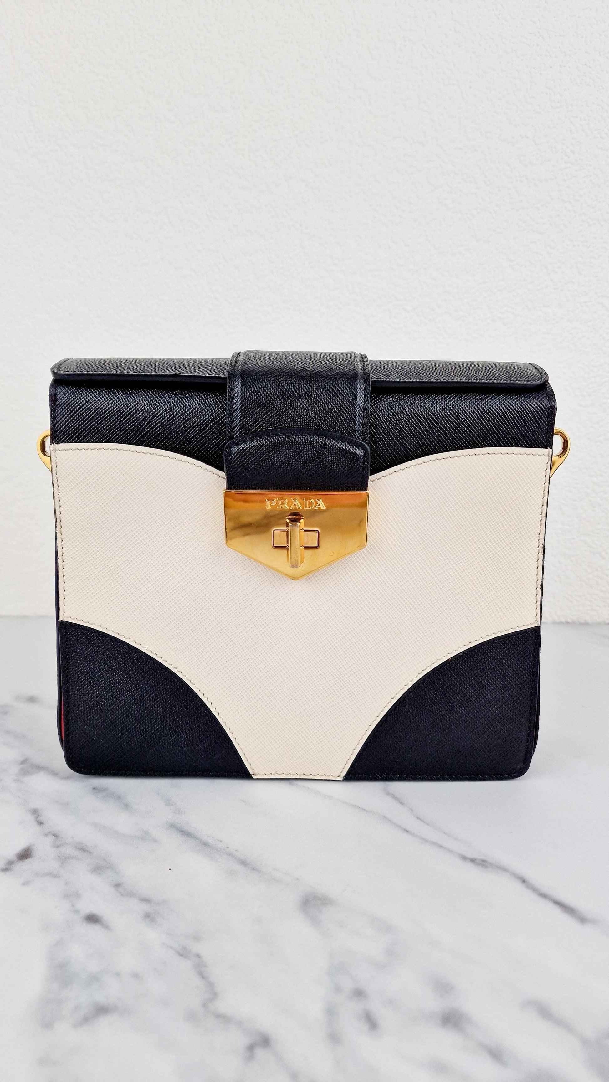 Prada Turnlock Satchel Bicolor Crossbody Bag In Leather Saffiano Black Satchel Bag