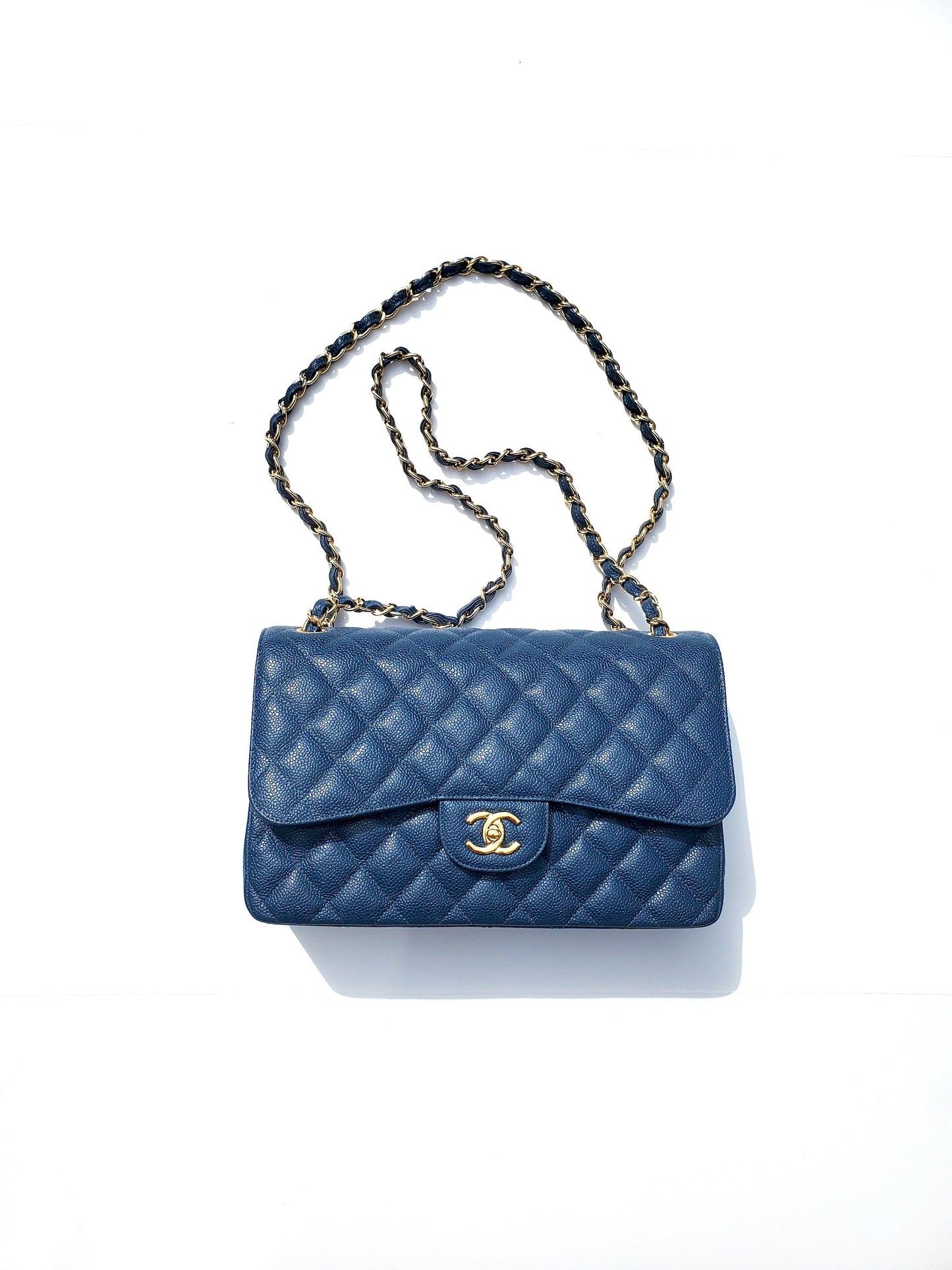 Chanel Blue Caviar Jumbo Classic Quilted Double Flap Bag