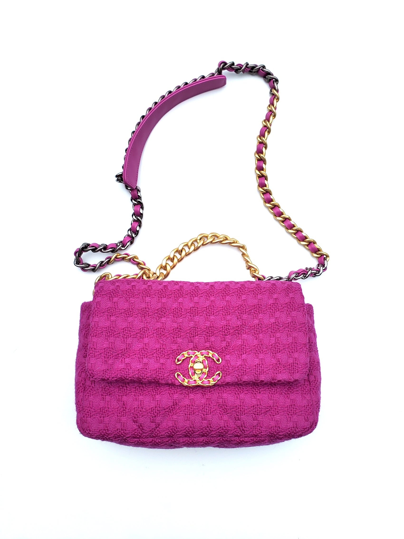Chanel 19 Small Tweed Magenta Pink Bag