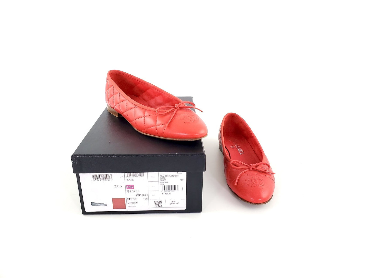 Chanel 18A Red Quilted Cc Logo Classic Ballet Flats 37.5C Bag