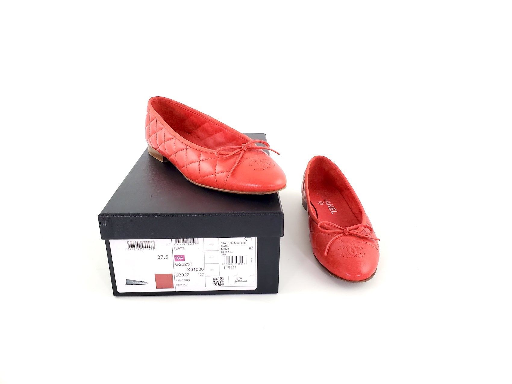 Chanel 18A Red Quilted Cc Logo Classic Ballet Flats 37.5C Bag