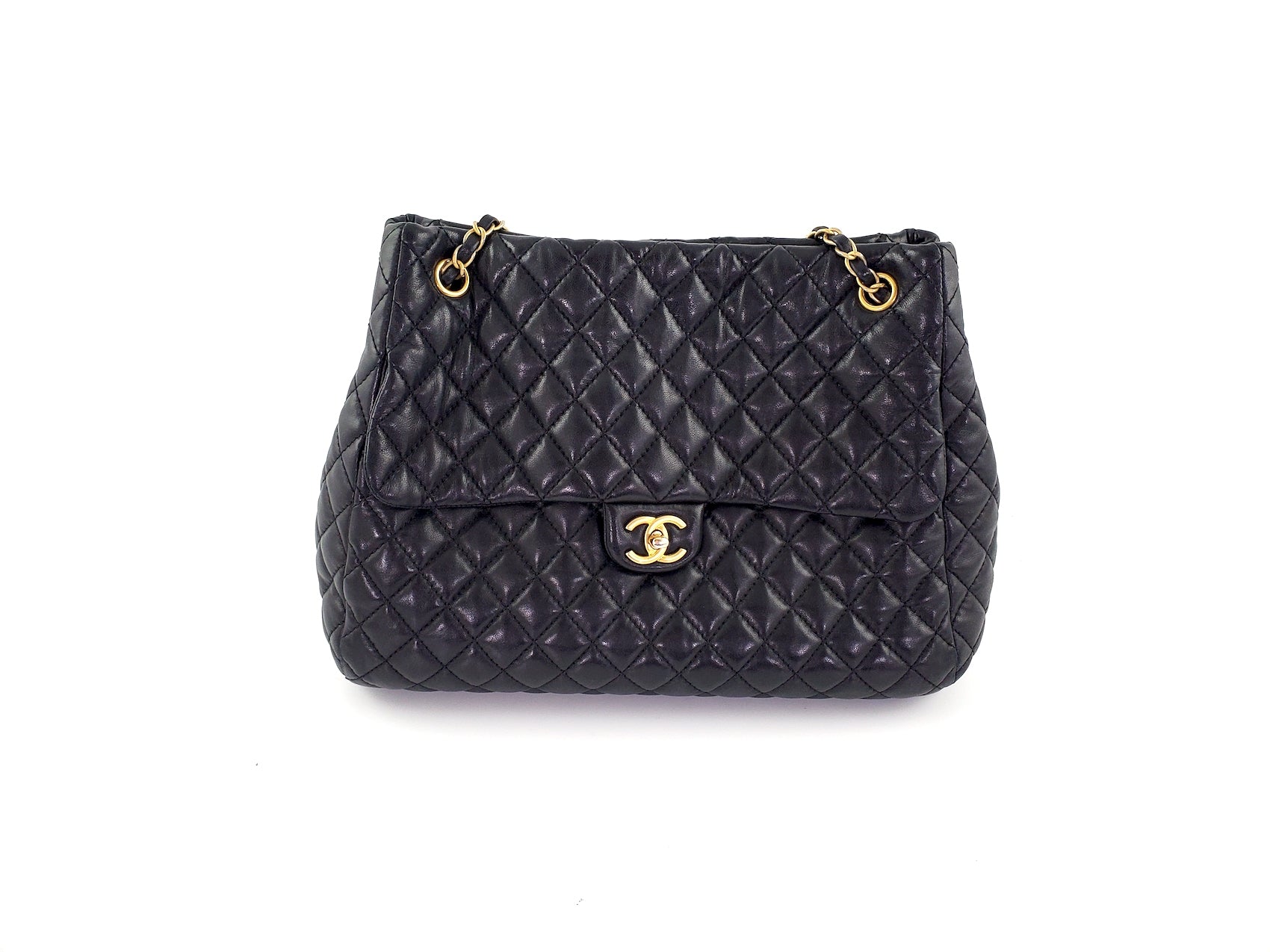 Chanel Black Large Fluffy CC Shopping Leather Tote Bag