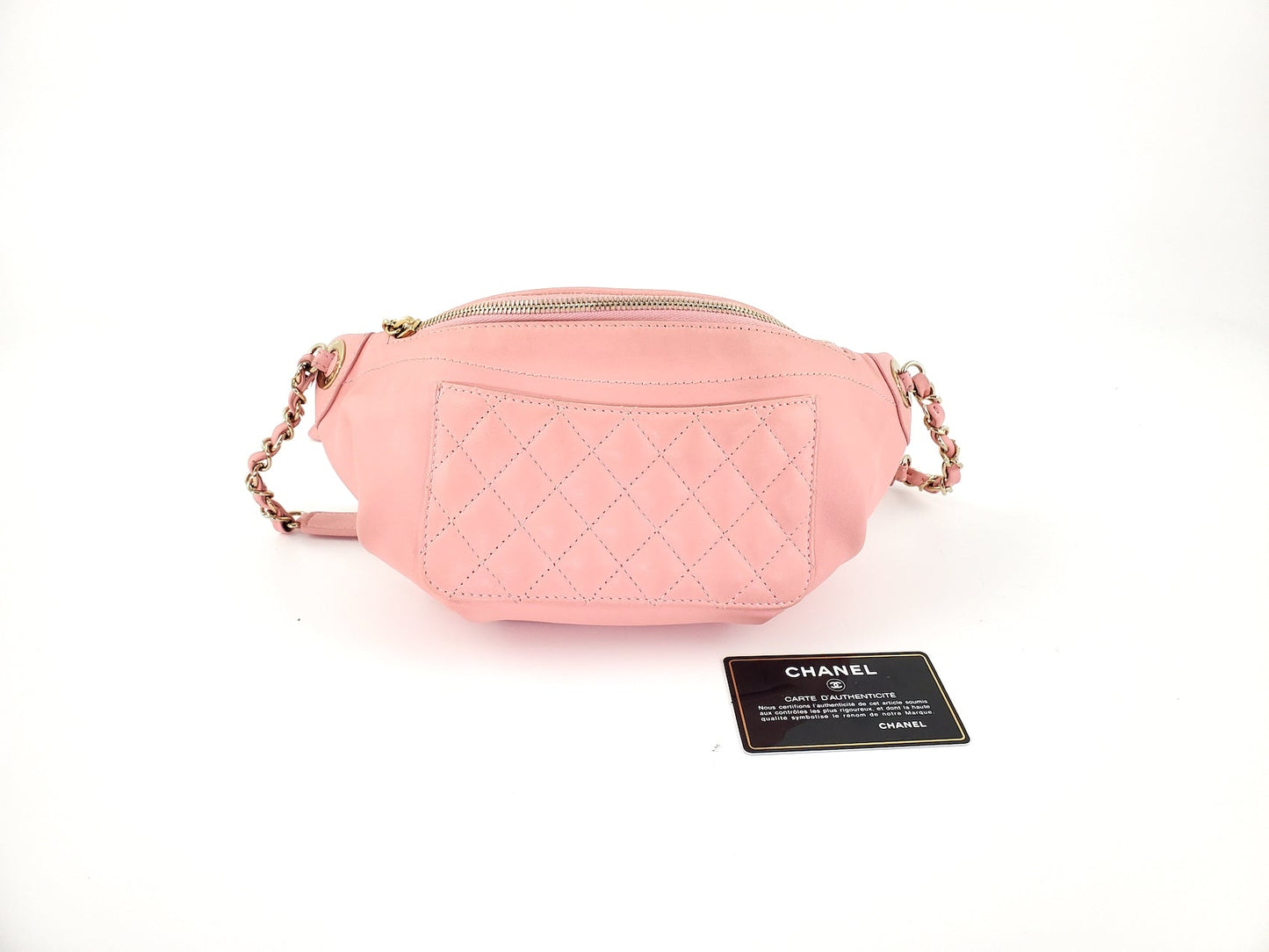 Chanel Pink Leather Cc Quilted Bi Waist Bag