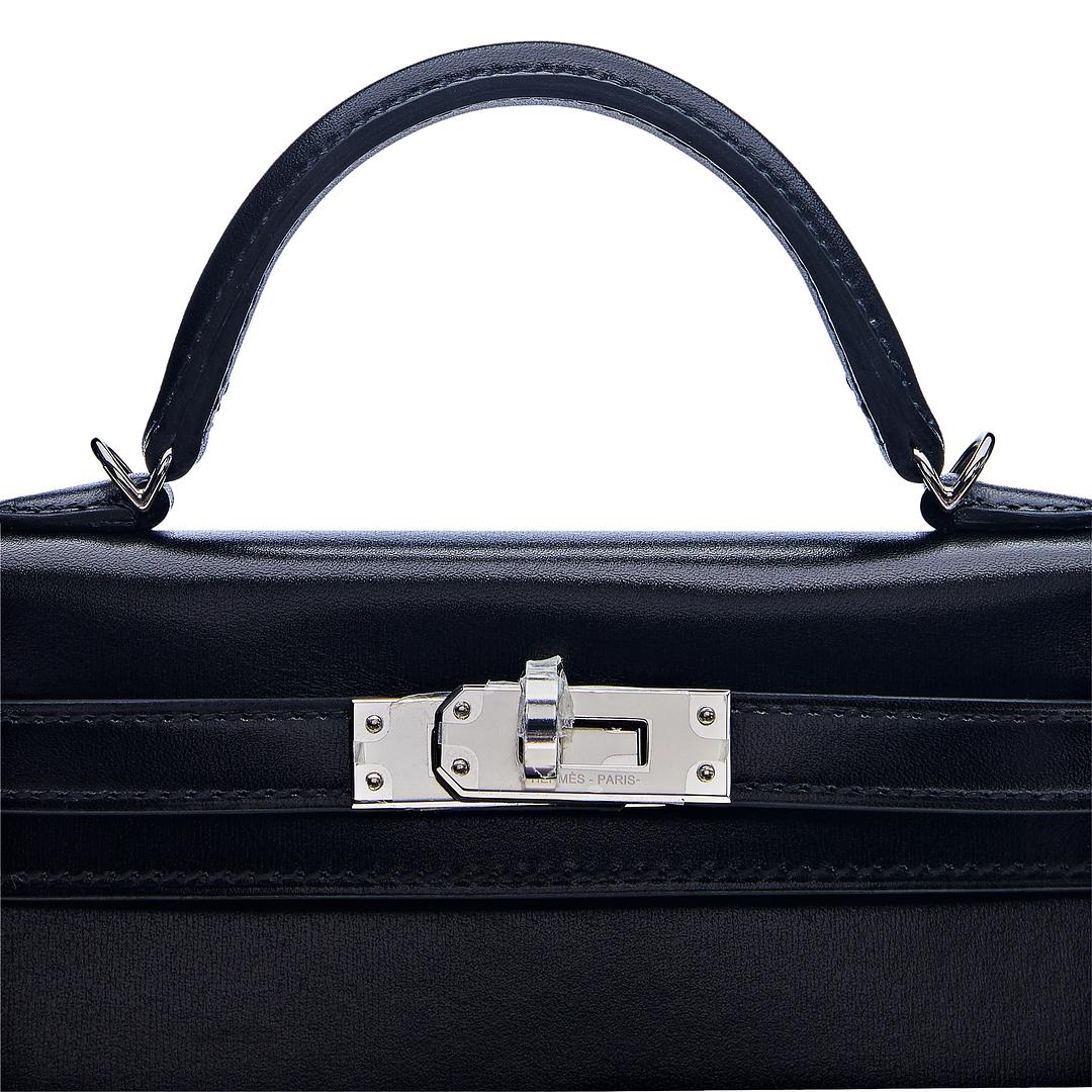 Gucci Hermes Kelly Sellier Noir Box Handbag Leather Mini Travel Bag