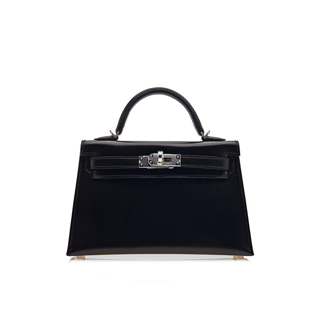 Gucci Hermes Kelly Sellier Noir Box Handbag Leather Mini Travel Bag