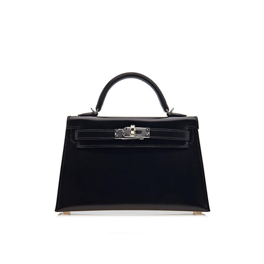 Gucci Hermes Kelly Sellier Noir Box Handbag Leather Mini Travel Bag