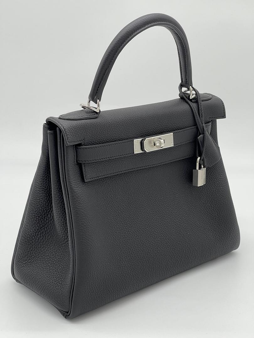 Gucci Hermes Kelly Retourne Togo Noir Palladium Hardware Handbag Travel Bag