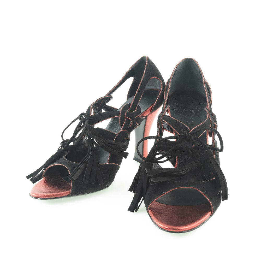 CHANEL pumps G24622Y01088 Suede black fringe Women 36 1/2C  