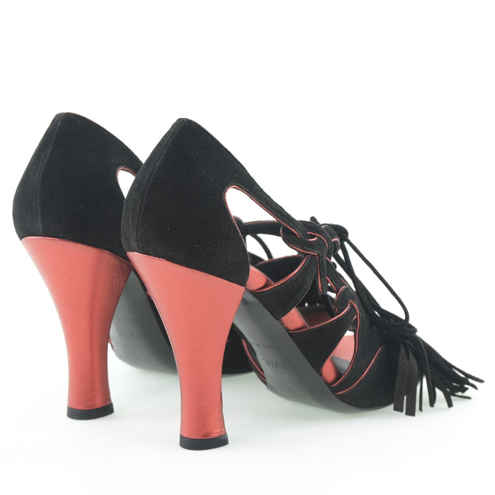 CHANEL pumps G24622Y01088 Suede black fringe Women 36 1/2C  