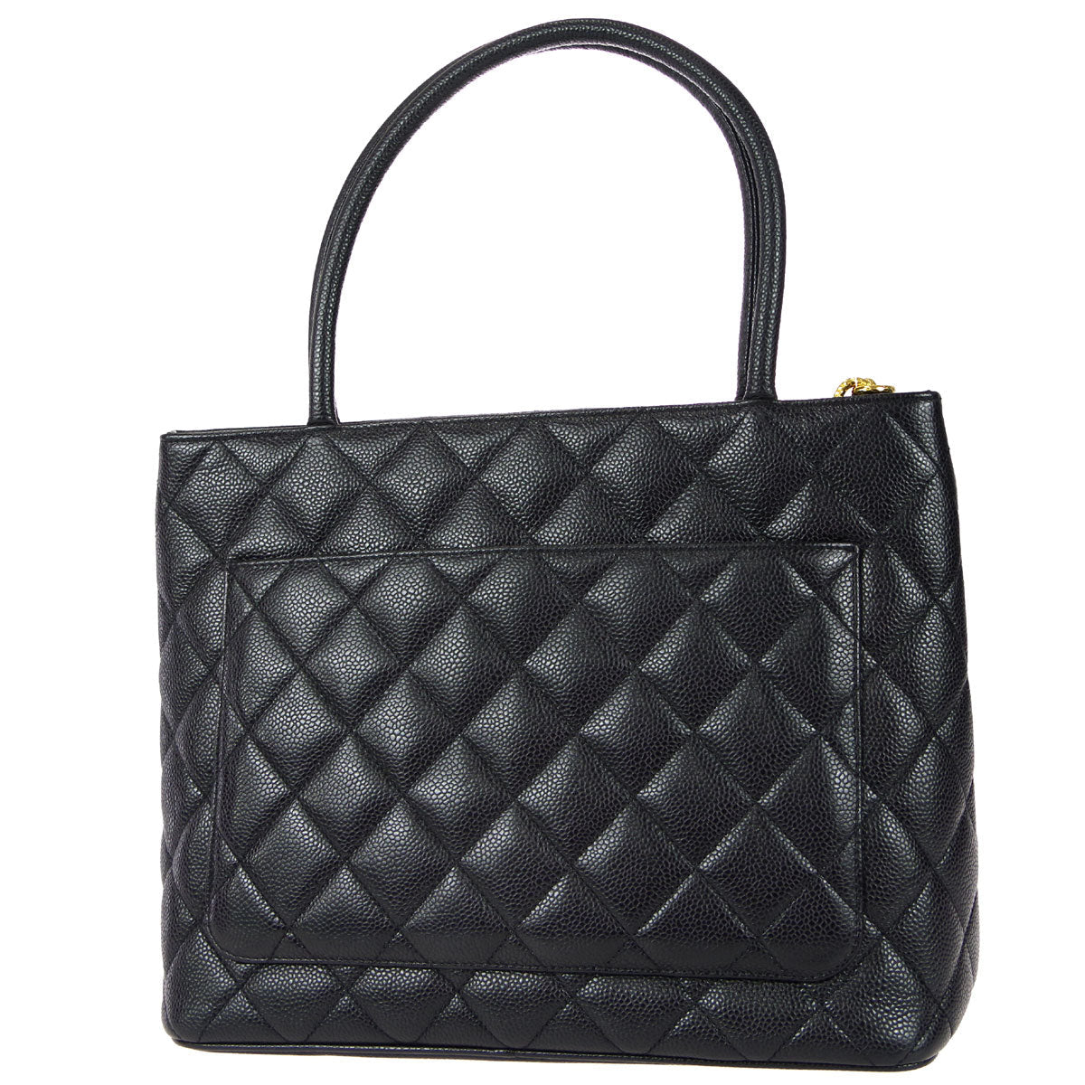 CHANEL Medallion Tote Handbag Black Caviar 68796