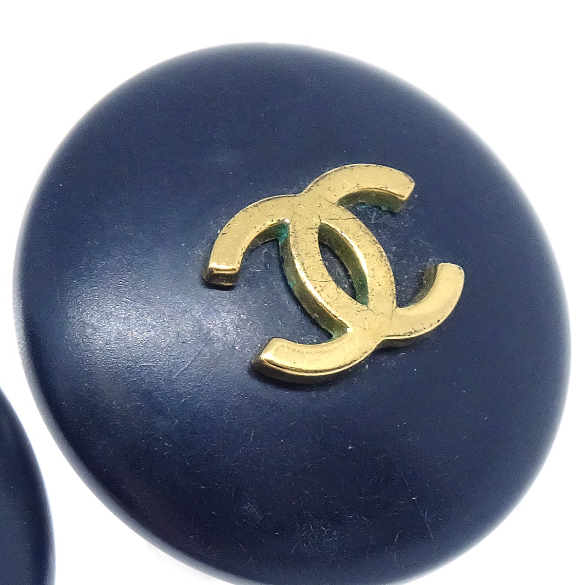 CHANEL Button Earrings Black Clip-On 95P 78521