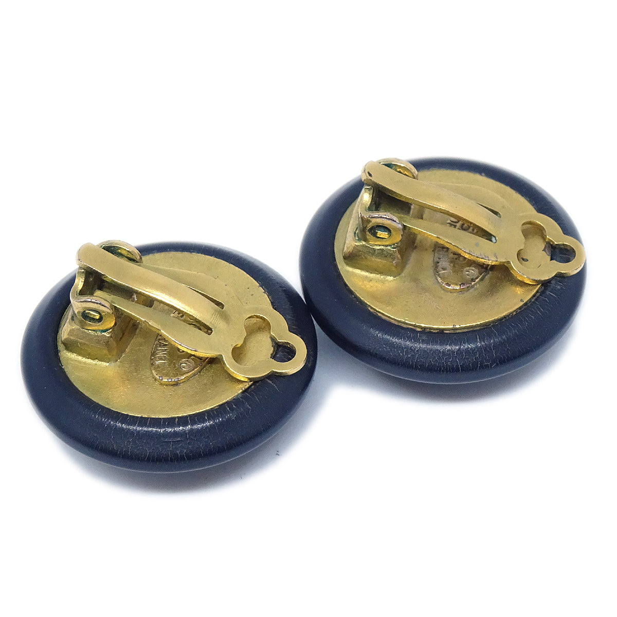 CHANEL Button Earrings Black Clip-On 95P 78521