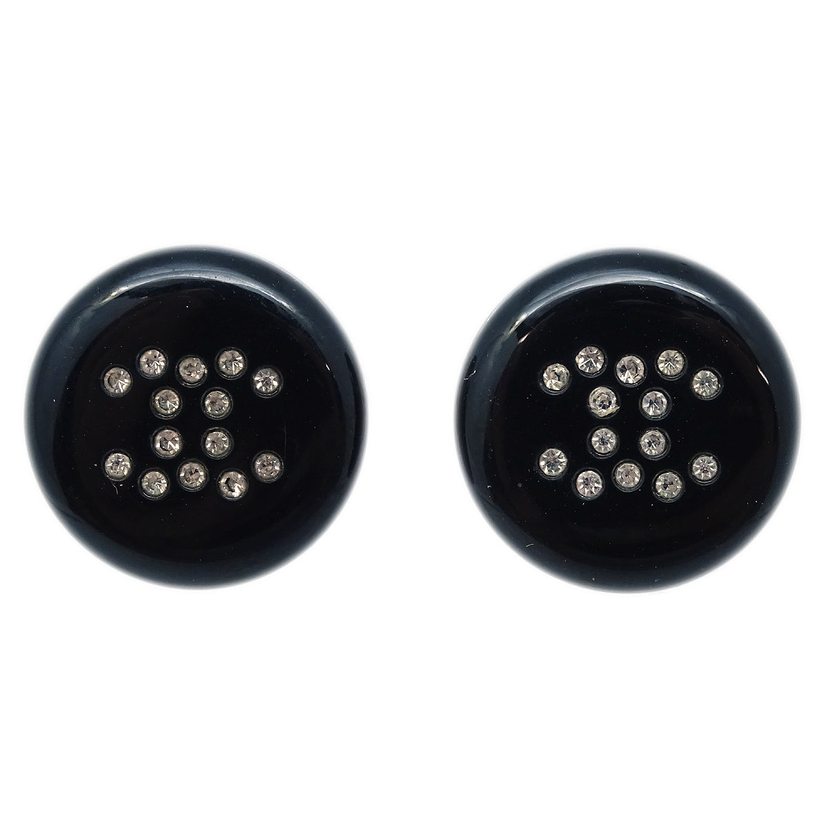 Chanel Button Pierced Earrings Rhinestone Black 00A