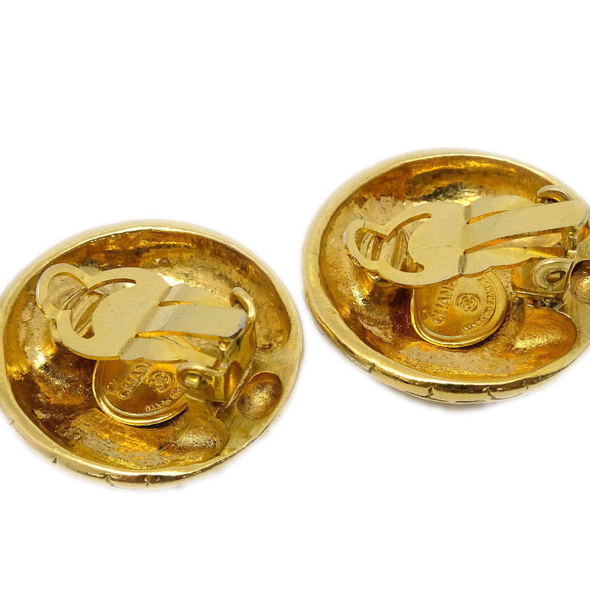 Chanel Button Earrings Clip-On Gold