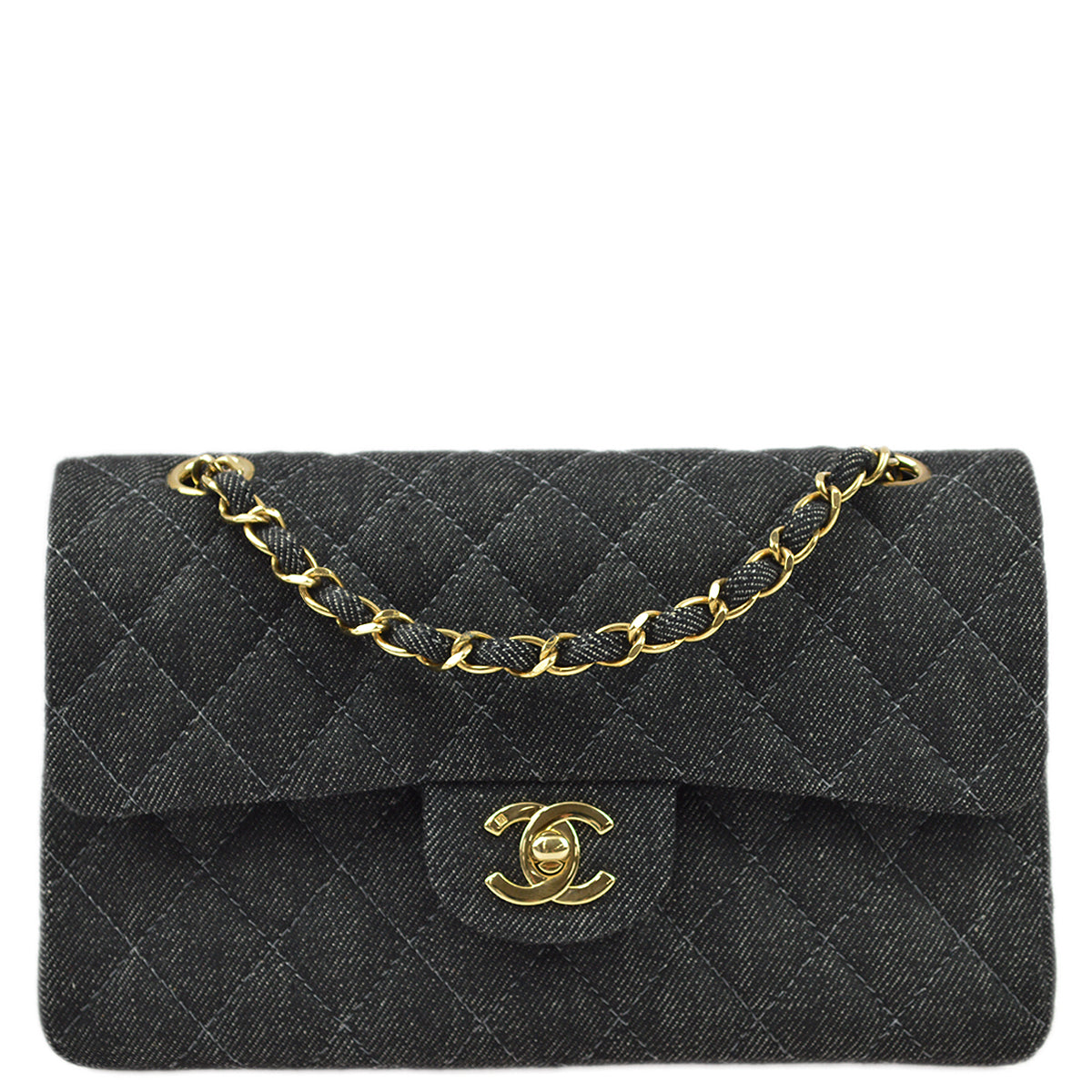 Chanel * - Black Denim Small Classic Double Flap Shoulder Bag