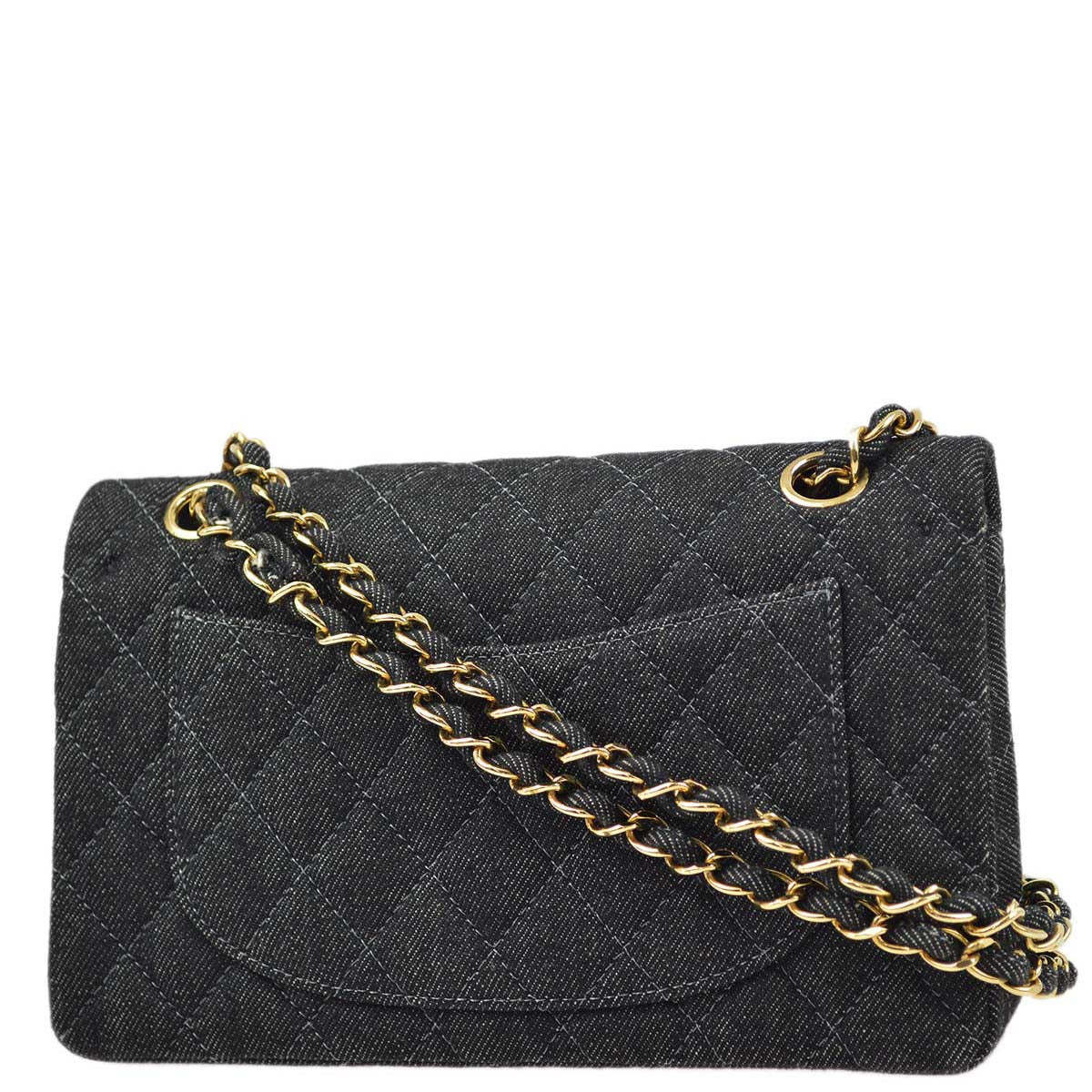 Chanel * 1997 1999 Black Denim Small Classic Double Flap Shoulder Bag