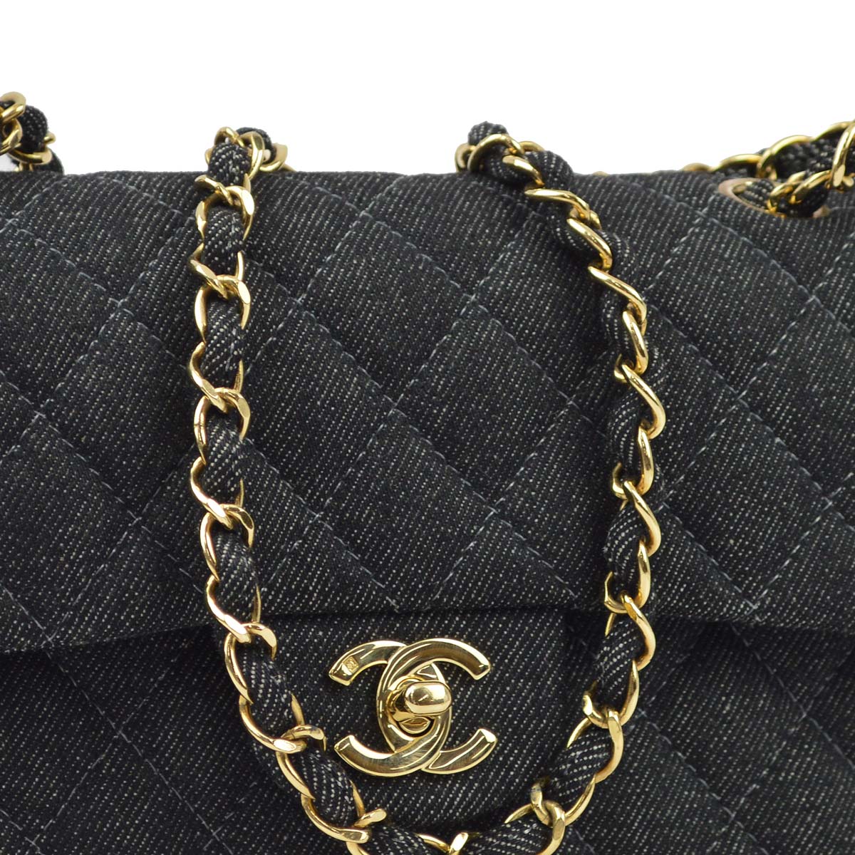 Chanel * 1997 1999 Black Denim Small Classic Double Flap Shoulder Bag