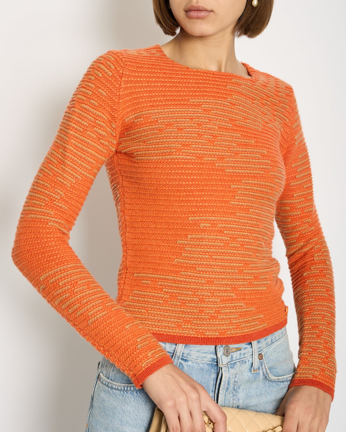 Chanel 14K Carrot Orange Cashmere Jacquard Jumper With Cc Detail Size Fr 34 (Uk 6) Rrp £ Bag