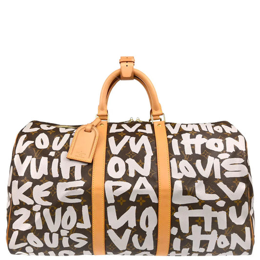 Louis Vuitton 2001 White Monogram Graffiti Keepall 50 Duffle Bag