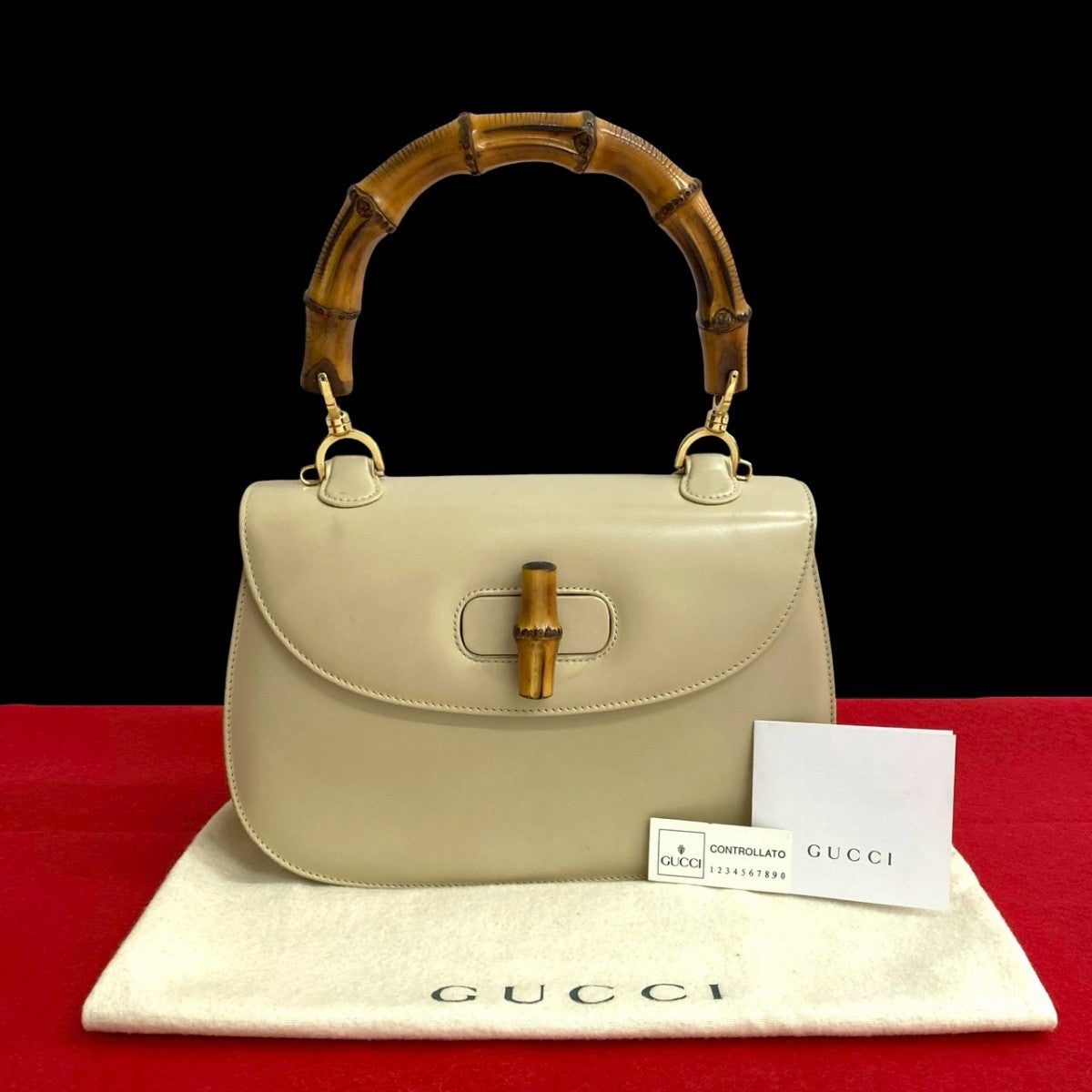 Gucci Bamboo Leather Beige Handbag
