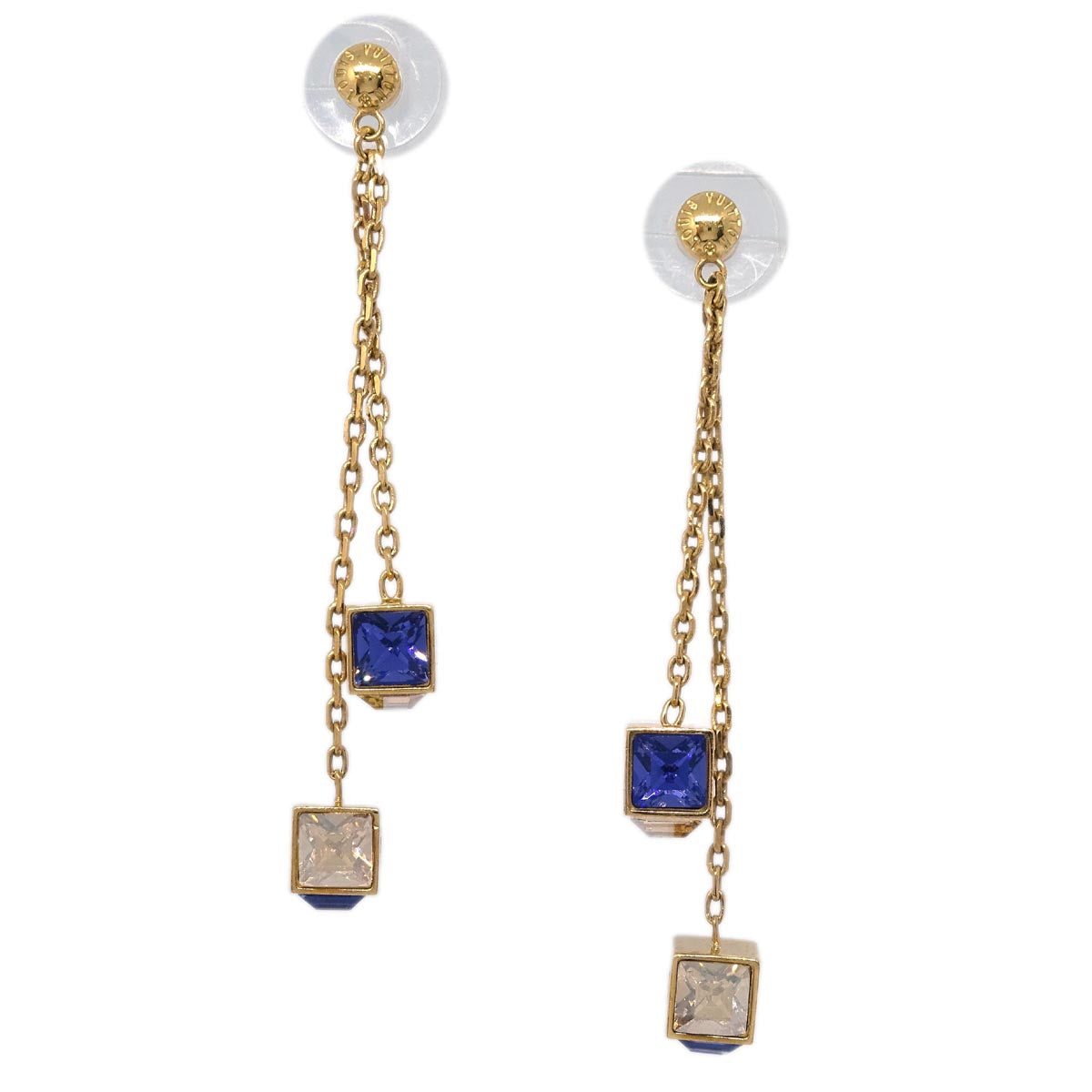 Louis Vuitton Gold Gamble Dangle Piercing Earrings Rhinestone M65179