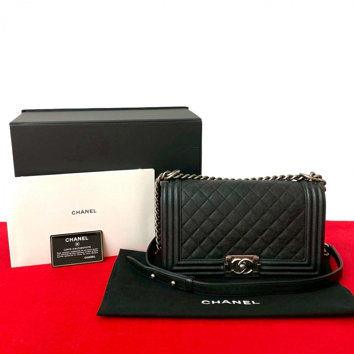 Chanel Matt caviar skin Boy Black Shoulder Bag