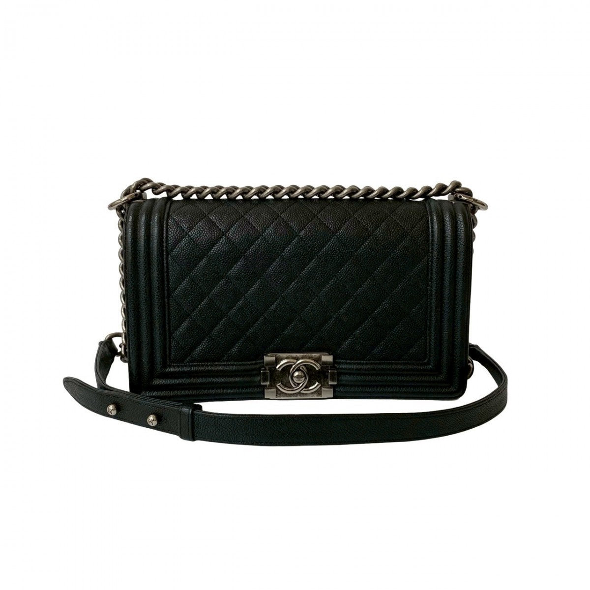 Chanel Matt caviar skin Boy Black Shoulder Bag