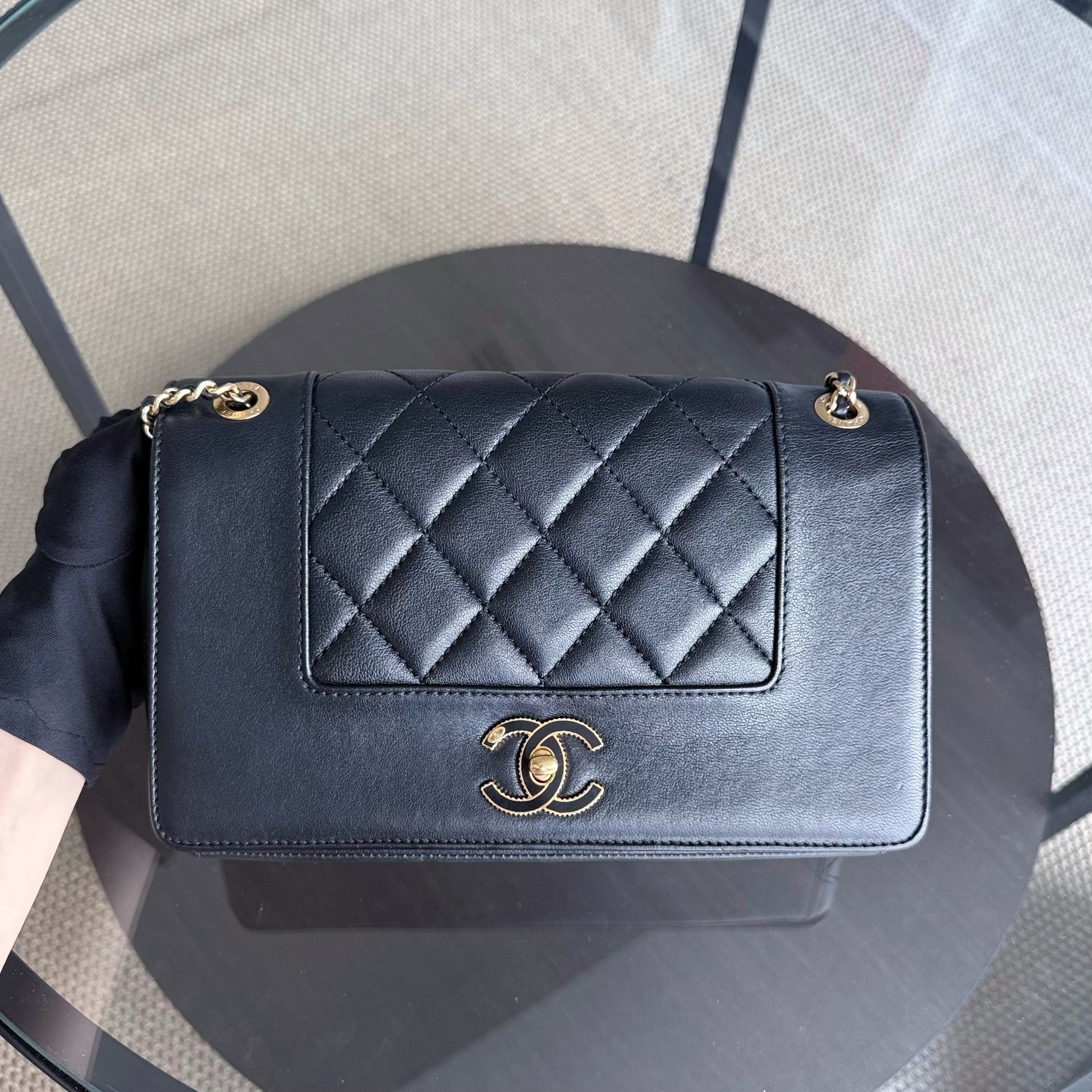 Chanel Seasonal Flap Mademoiselle - 25CM Quilted Lambskin Black Gold Hardware Series 23
