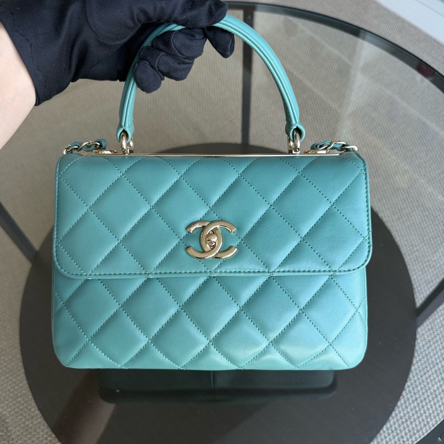 Chanel Trendy CC Small - Quilted Lambskin Green Blue Gold Hardware