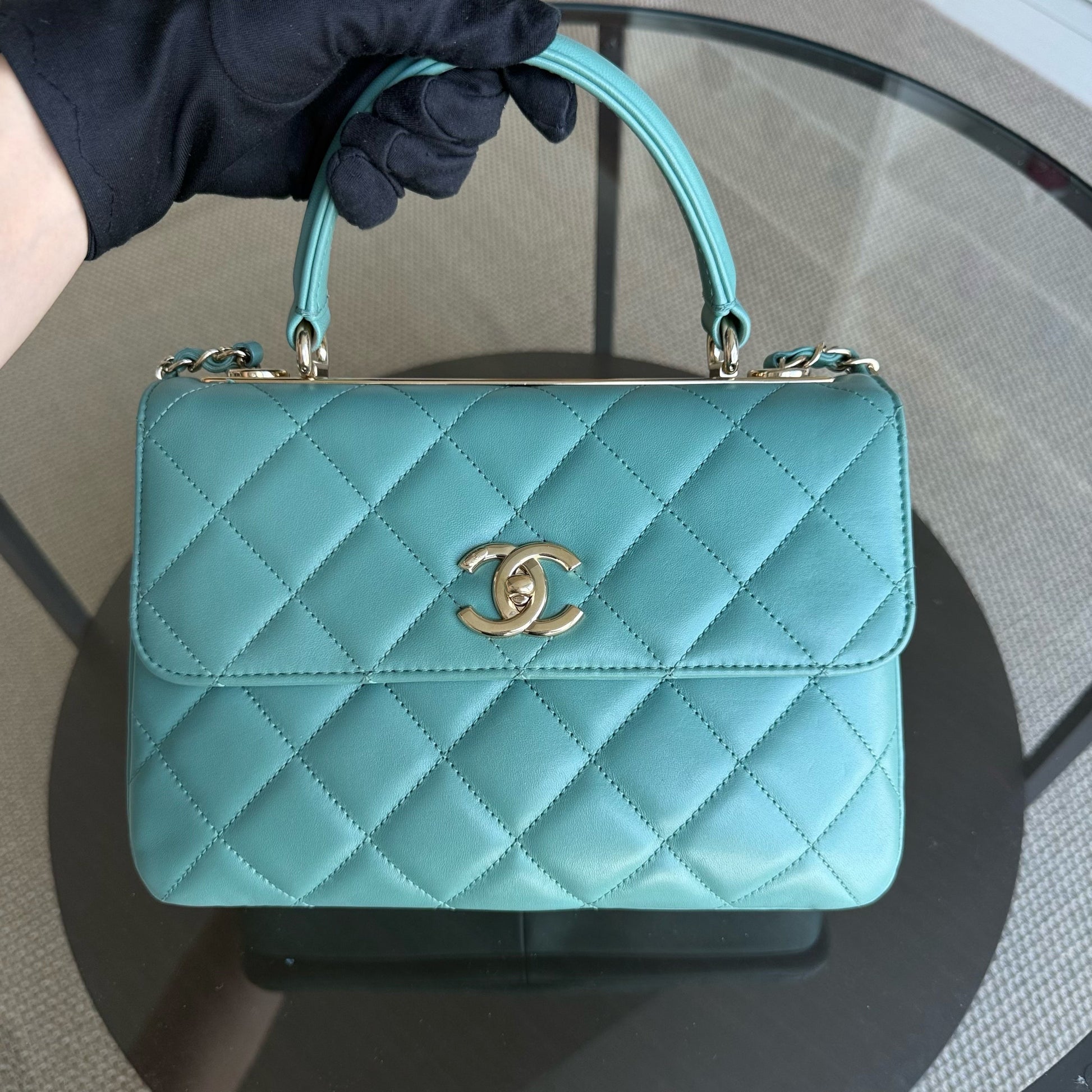 Chanel Trendy CC Small - Quilted Lambskin Green Blue Gold Hardware