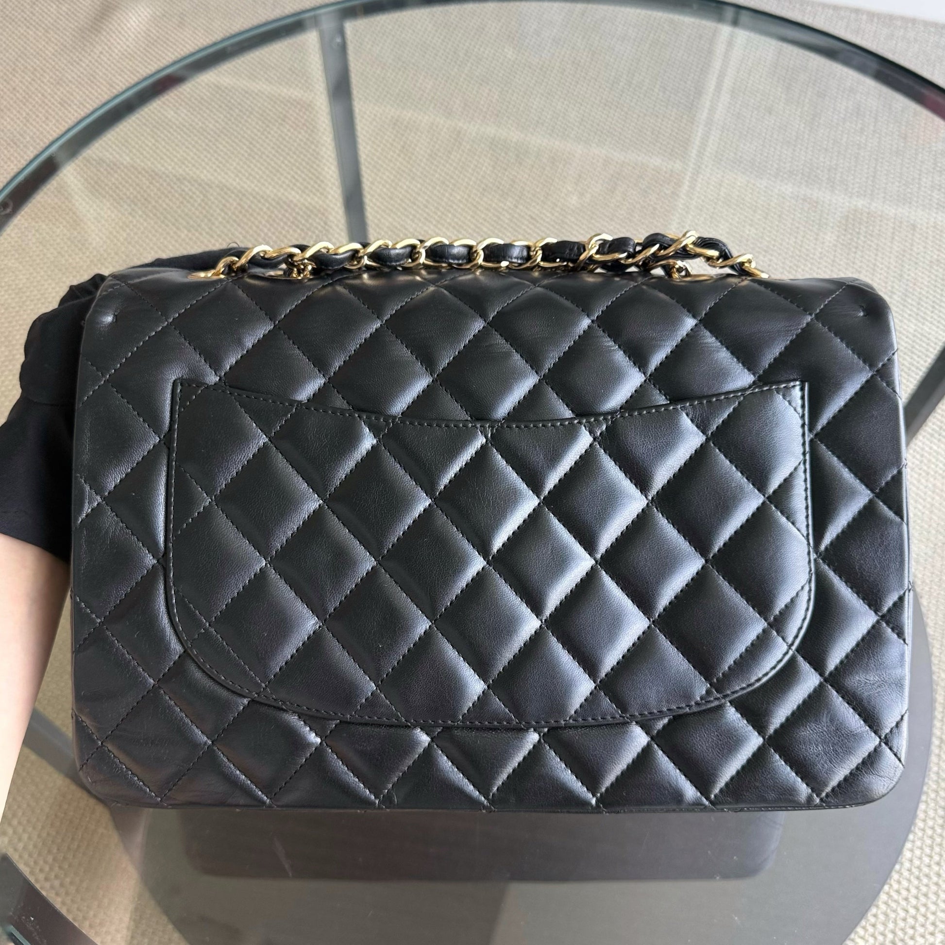 Chanel Classic Flap Jumbo - 30CM Single Flap Quilted Lambskin Black Gold Hardware