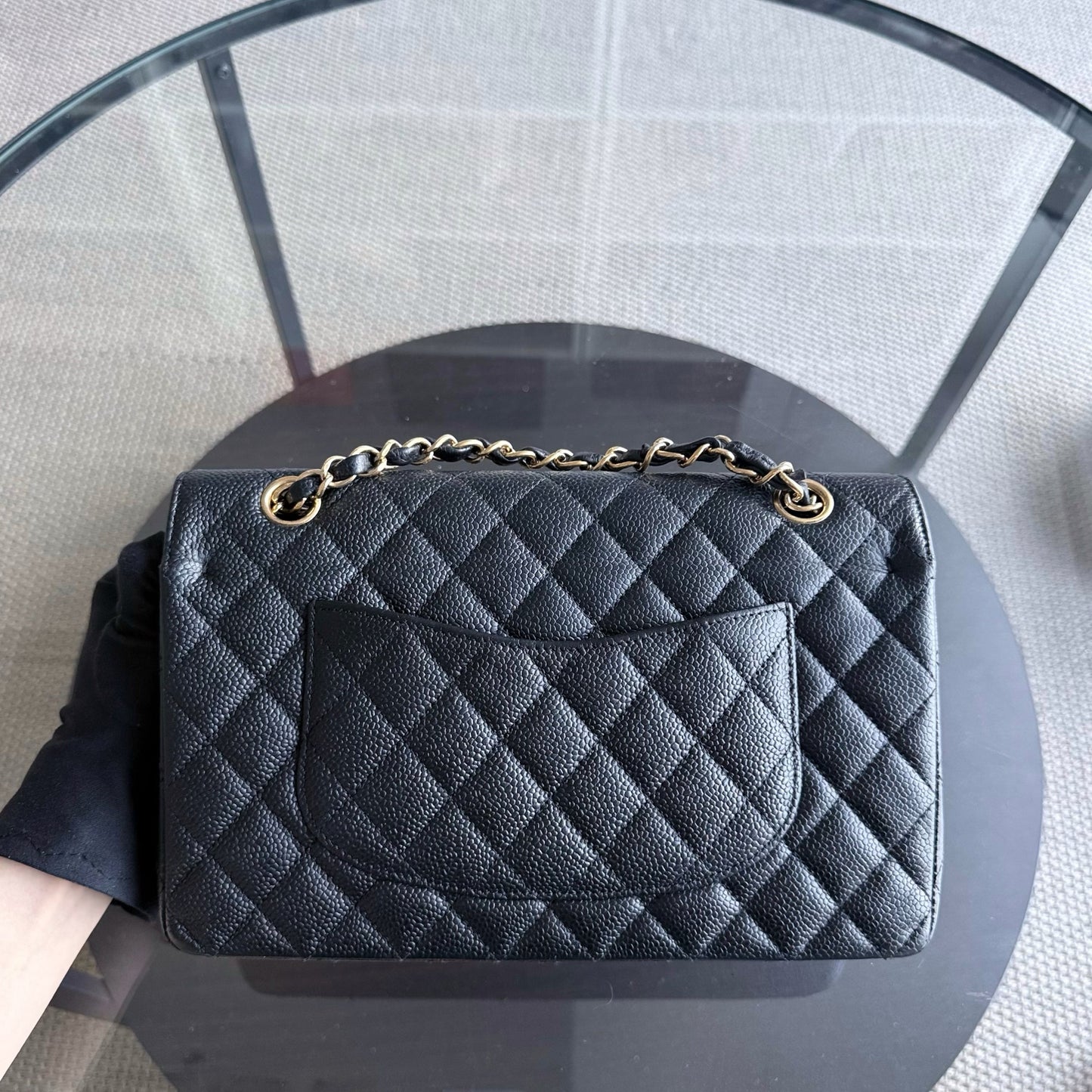 Chanel Classic Flap Medium - Caviar 25CM Quilted Grained Calfskin Black Gold Hardware Series 17